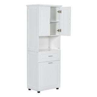 Tall Bathroom Cabinet With Tilt-Out Laundry Basket And Upper Storage