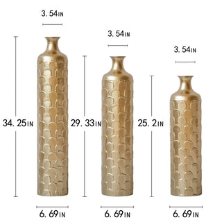 Floor Metal Vases Decorated White Metal Vases (Set of 3) Gorgeous Home Decoration Large Glazed Metal Vases - Golden