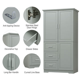 Tall Wide Storage Cabinet With Doors, 3 Drawers