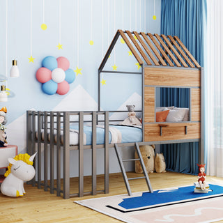 Loft Bed With Roof, Window, Guardrail, Ladder