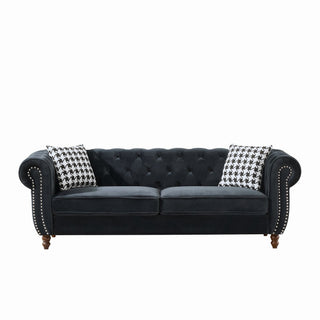 Chesterfield 3 And 2 Seater Upholstery Sofa With Roll Armrest & Nailhead Fabric Couch