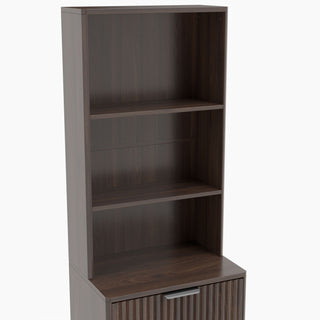 Tall Narrow Fluted Storage Cabinet With Trash Bin Compartment For Kitchen (Trash Can Not Included)