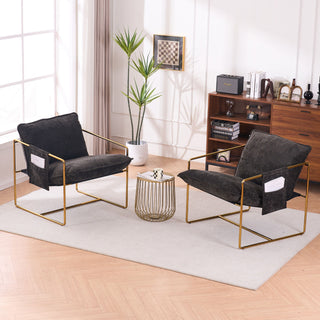 Upholstered Hanging Armchair With Arm Pocketsmetal Frame (Set of 2), Plated Craftsmanship, Crushed Foam Cushions And Skin-Friendly Woven Fabric For Living Room And Bedroom