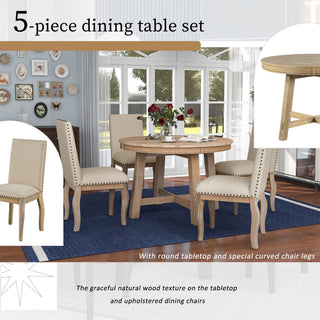 Round Extendable Dining Table Set With 4 Upholstered Chairs