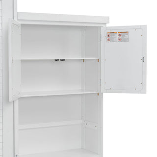 Queen Size Murphy Bed With Louvered Design And Multiple Storage Shelves - White