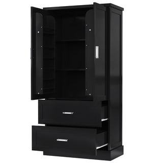 Tall Bathroom Storage Cabinet With 2 Doors And Drawers, Adjustable Shelf