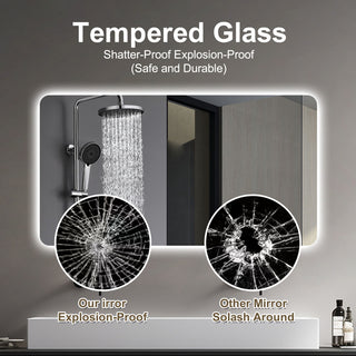 Wall Mounted LED Lighting Mirror With 3 Color Lighting, Dimming, Waterproof, Anti Fog, Touch Switch - Silver