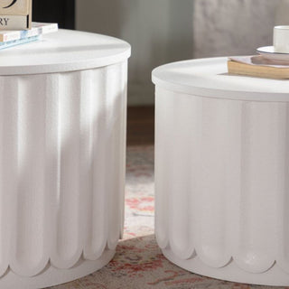 Round Storage Table Set With Lift Off Lid, Nesting Design, Elegant Curved Edge Shape For Living Room - Cream White