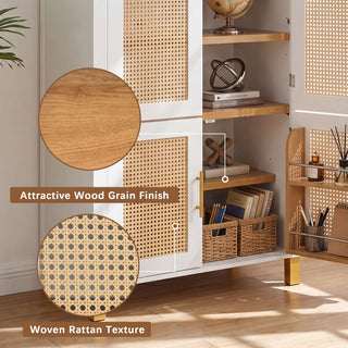 Tall Arched Cabinet With Rattan Doors & Adjustable Shelves