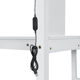 Loft Bed With Built In L Shaped Desk, LED Lights, Storage Shelves, Cabinets, And Staircase