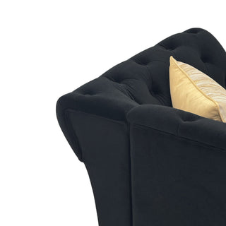 3 Seater Button Tufted Sofa With Rolled Arms, Living Room Couch With 2 Pillows - Black