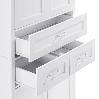 Tall Bathroom Storage Cabinet With 4 Doors 3 Drawers Adjustable Shelves - White