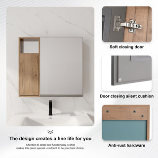 29.63" Wall Mounted Bathroom Cabinet With Adjustable Shelves Storage Cabinet - Imitative Oak