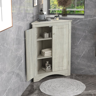 Triangle Bathroom Storage Cabinet With Adjustable Shelves, Freestanding Floor Cabinet - Oak