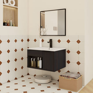 Wall Mounted Floating Bathroom Vanity With Open Shelf & Soft Close Door
