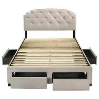4 Drawer Upholstered Storage Bed With Button Tufting