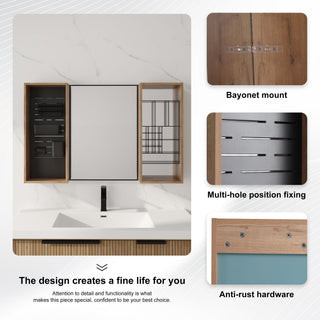 43.5" Mirror Cabinet With Storage, Wall Mounted Medicine Cabinet Frame With Shelves - Imitative Oak