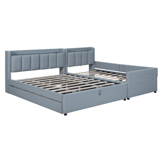 Upholstered Mother & Child Bed With Hydraulic Storage System, Drawer Box, Bedhead Storage Shelf And 2 Pairs Of Sockets & USB Ports