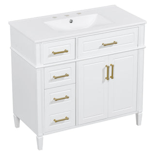 Bathroom Vanity With Sink, 4 Drawers, 2 Doors