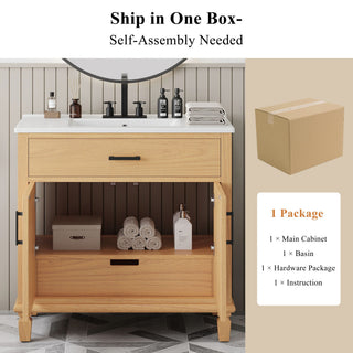 Bathroom Vanity With Ceramic Sink, Modern Free Standing Cabinet With Soft Close Drawers