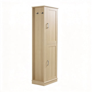 Tall Freestanding Bathroom Storage Cabinet With Adjustable Shelves And Side Hooks