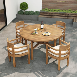 5 Piece Round Patio Table & Cushioned Armrest Chairs, Outdoor Dining Set With Umbrella Hole