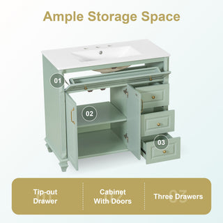 Modern Bathroom Vanity With Sink, 3 Drawers & 2 Doors