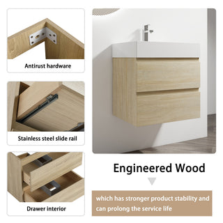 Wall Mounted Bathroom Vanity And Sink, 2 Soft Close Drawers