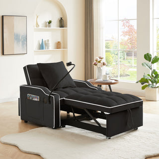 Convertible 3 In 1 Sofa Bed With Adjustable Sleeper Chair And Multi Pockets
