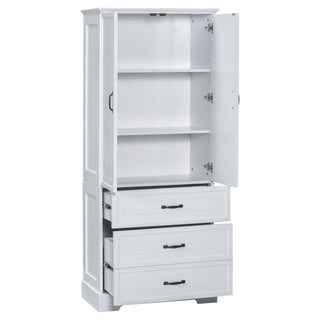 Tall Bathroom Storage Cabinet With 2 Doors And Drawers, Adjustable Shelf - White