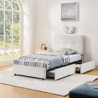 Upholstered Bed With Oversized Rabbit Ear Headboard, LED Lights & 4 Storage Drawers