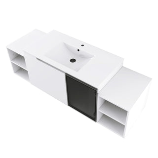 Wall Mounted Bathroom Vanity With Sink, Cabinet & Half Door