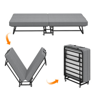 Twin Folding Bed With Memory Foam Mattress, 4 Lockable Wheels - Gray