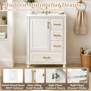 Modern Bathroom Vanity With Sink, Soft Close Doors, 3 Drawers