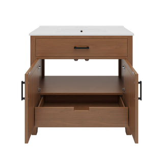 Bathroom Vanity With Ceramic Sink, Modern Free Standing Cabinet With Soft Close Drawers