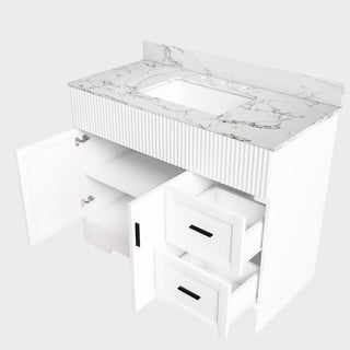 Bathroom Vanity Set, Fluted Cabinet, Soft Close Doors & Drawers, 3 Faucet Holes, Sink Included - White
