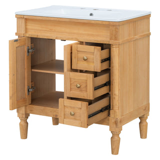 Modern Bathroom Vanity With Ceramic Sink, Soft Close Doors, Adjustable Shelves