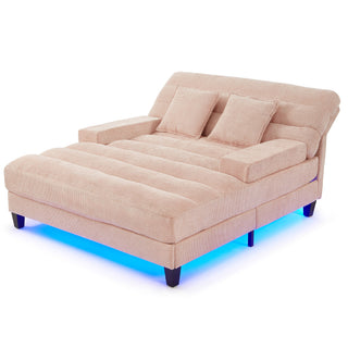 Chaise Bed Lounge Sofa Chair With Adjustable Backrest And LED Light Strip