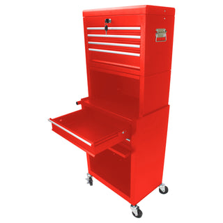 6 Drawer Lockable Tool Cabinet On Wheels, Steel Rolling Tool Chest With Detachable Toolbox