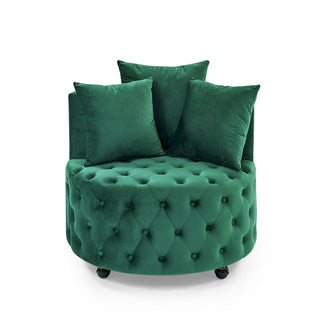 Modern Upholstered Swivel Chair With Button Tufted Design And Movable Wheels