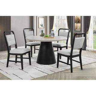 Dining Set With Round Table And 4 Upholstered Chairs - Black / Gray