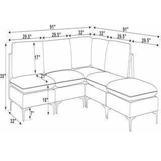 Upholstered Modular Sectional With Tall Legs, Medium Firm Seat
