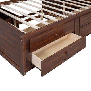 Full Size Captain Bed With Built In Storage Shelves, 4 Drawers And 2 Cabinets - Antique Brown