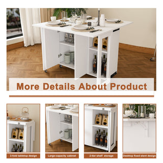 3 In 1 Foldable Side Table With 4 Storage Shelves
