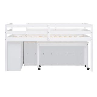 Loft Bed With Retractable Writing Desk And 4 Drawers, With Lateral Portable Desk And Shelves