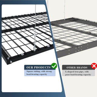 Overhead Garage Storage Rack For High Ceilings, Construction With Safety Lock - Black