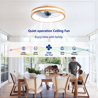 Ceiling Fans With LED Light Source And Remote Control, 3000 - 6500K Dimmable, 6 Speeds, Quiet DC Motor For Living Room - Natural Wood / White