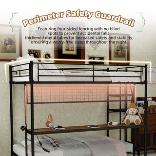 Bunk Bed With Built In Desk And LED Lighting