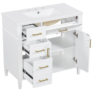 Bathroom Vanity With Sink, 4 Drawers, 2 Doors