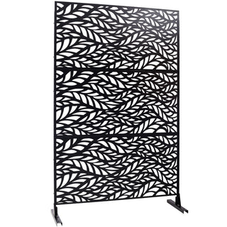 Outdoor & Indoor Privacy Screen Metal Privacy Screen, Freestanding Decorative Privacy Screen For Deck Balcony Patio - Black
